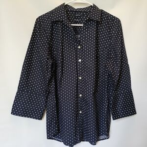 Nautica Womens Wrinkle Resistant Top Size XL Color Navy White Polka Dots